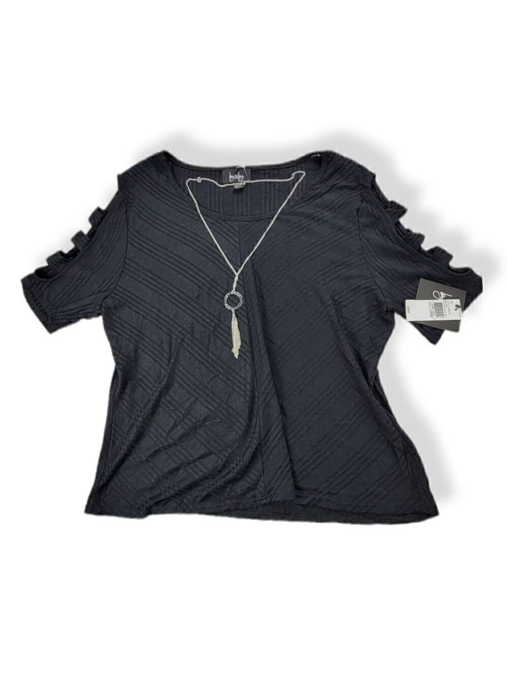 By & By Ribknit Black Top with necklace XXL